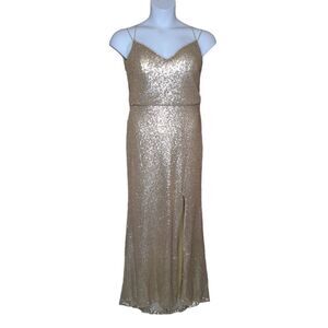 CHRISTINA WU gold matte sequin celebration style cowl back gown dress 10